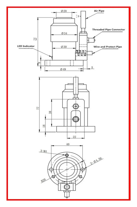 Pro Grade Cnc Automatic Tool Sensor Gauge With Dead On Precision And 0.001mm Accuracy For Z Axis Engraving Machines technical drawing with dimensions.