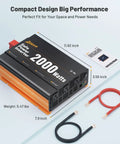Heavy Duty 2000 Watt DC To AC Inverter Converts 12 Volts No Fuss To 110 Volts With Quick Charge Ports, 11.82x3.55x7.9 inches, 5.47 lbs.