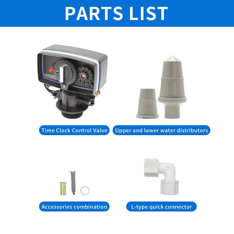 Image showing parts list for 12 Day Timer Water Softener Valve Replacement For Whole House Systems Fits 9 To 11 Inch Fine Thread Resin Tanks 5600 Control Head For Easy Regeneration And Must Have Reliable Home Water Softening.