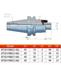 Built Like A Tank Bt30 And Bt40 Face Milling Collet Designed For Cnc Machining Centers technical drawing with dimensions.