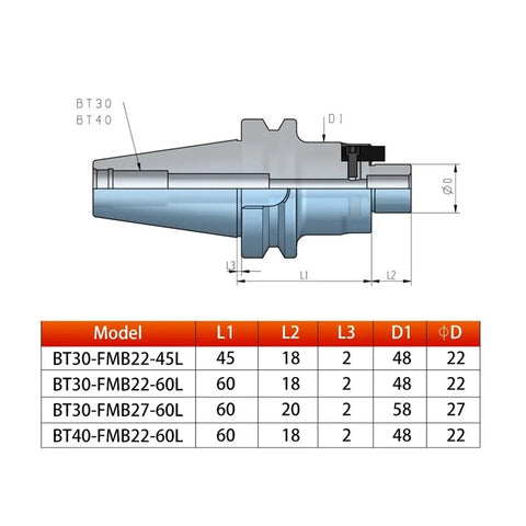 Built Like A Tank Bt30 And Bt40 Face Milling Collet Designed For Cnc Machining Centers technical drawing with dimensions.