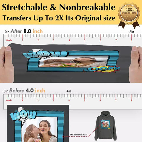 Dark T Shirt Heat Transfer Paper For Printable Iron On Vinyl On Thick Fabrics shows stretchability and transfer on hoodie