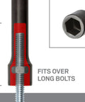 High Torque 8 mm Blade Nut Driver With Black Oxide Finish 6 Point Socket Opening showing long bolt fit