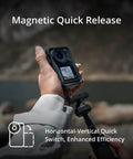Person holding Osmo Action 4 Waterproof Action Camera Bundle With 4K 120fps, 1/1.3 Inch Sensor, featuring magnetic quick release.