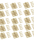 40Pcs Miniature Iron Cabinet Hinges With Screws For Round Corner Jewelry Boxes And Wooden Chests, laid out in rows.