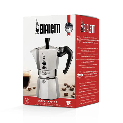 Moka Express Classic Italian Stovetop Espresso Pot For Rich Home Brew Natural Silver Finish 6 Cup Capacity Iconic Moka Pot Design