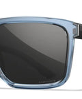 Active Safety Sunglasses Featuring Shatterproof Captivate Black Mirror Lenses, Crystal Light Blue Frame, Gloss Black Temples.