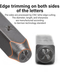 Close-up of Metal Stamping Kit 36 Pc Set With One Eighth Inch Stamped Steel Letter And Number Punches showing precision edges.