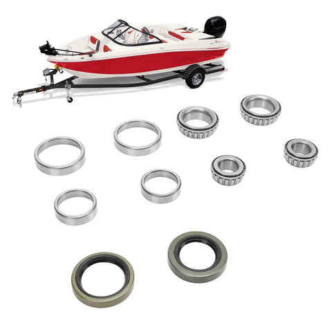 Boat next to Beefed Up Complete Trailer Wheel Hub Bearings Kit For One And One Sixteenth Inch Boat Trailer Axles With Seals