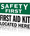 12 By 8 Inch Aluminum Safety First First Aid Kit Located Here Metal Sign with Pre Drilled Holes, Rustproof, Weatherproof