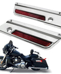Chrome Saddlebag Latch Kit With Keys And Locks shown with motorcycle, theft deterrent lock covers, fits 1993 to 2013 US stock