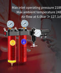 Two Stage Pro Filtration System With Built In Regulator For Clean Compressed Air NANPU ZP R with gauges and red metal body