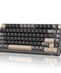 Wireless Mechanical Keyboard With Gasket Mount And Hot Swappable Pale Green Switches Offering Triple Mode Connectivity, 75% layout, dark and beige keys.
