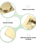 Close-up of Two Pack Recessed Finger Pulls For Doors, 2.75 Inch, 304 Stainless Steel Sliding Closet Door Handles with hidden screws.