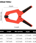 9 Inch Heavy Duty Spring Clamps With Kickass Grip Rock Solid Build Hella Durable Engineering Plastic And Soft Bi Material Handles Sweet For Woodworking And Quick Shop Fixes 2 Piece Set with detailed dimensions on display.