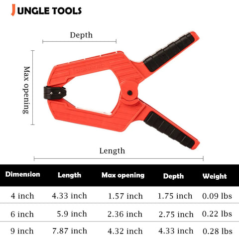 9 Inch Heavy Duty Spring Clamps With Kickass Grip Rock Solid Build Hella Durable Engineering Plastic And Soft Bi Material Handles Sweet For Woodworking And Quick Shop Fixes 2 Piece Set with detailed dimensions on display.