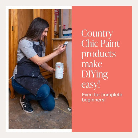 Woman using Eco Friendly Clear Satin Top Coat For Chalk Style Wood Furniture, 16oz Pint, on furniture indoors.