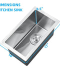 Top view of Stainless Steel Single Bowl Bar Sink For Undermount Prep In Small Kitchens 10 Inch By 17 Inch 8.5 Inch Deep 16 Gauge