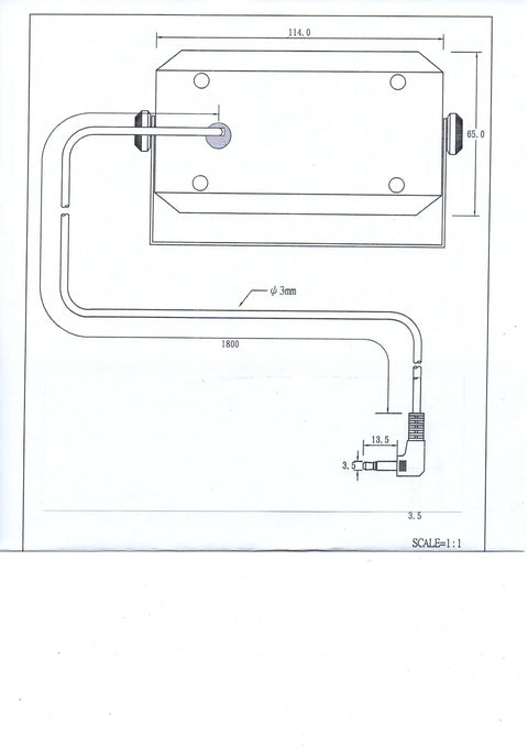 Technical drawing of External Speaker For Mobile Transceivers With Swivel Bracket 5 Watt Output 1.8M Cable 3.5mm Mono Plug