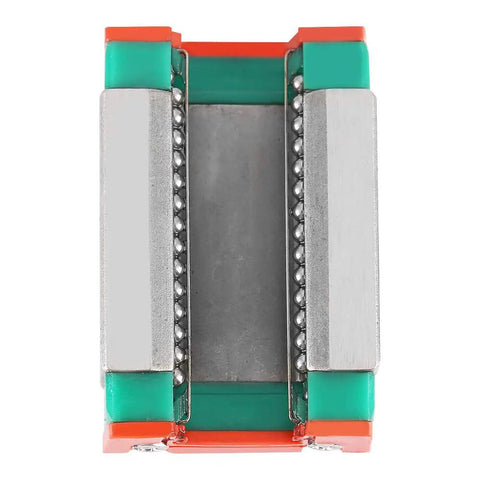 Close-up view of MGN9C Linear Guide Rail 150mm Steel Linear Motion Rail with 2 Pro Grade Rail Blocks showing bearing detail.