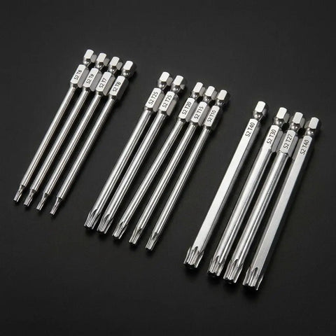 11 Piece Magnetic Tamper Proof Torx Bit Set T6 To T40 With One Quarter Inch Hex Shank S2 Steel Heat Treated Bits 4 Inches Long