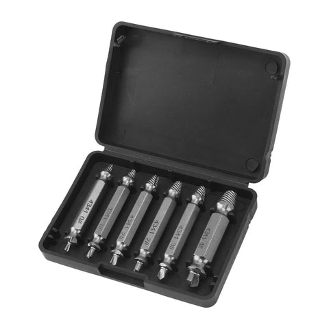 Hamwesh 6 Piece High Speed Steel Stripped Screw Extractor Kit For Rusty Broken Bolts Fasteners With Left Hand Drill Bits Quick Removal Tool Set For Any Surface No Slip Grip Efficient And Easy Job. black case with 6 HSS screw extractors