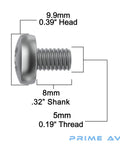Side view of Stainless Steel License Plate Screws Set For Front And Rear, Marine Grade 18-8 Rust Proof Car Tag Fasteners, with measurements.