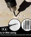 SHDIATOOL dry diamond drill bit set, 5-piece with four 1/4in tile core bits and one 1/4in carbide bit for ceramic/porcelain.
