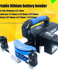 Heavy Duty Electric Copper Tube Bender With 2000mAh Battery 1/4 To 7/8 Inch Pipe Bending Tool For Refrigeration Steel Pipes, showing bender with blue die.