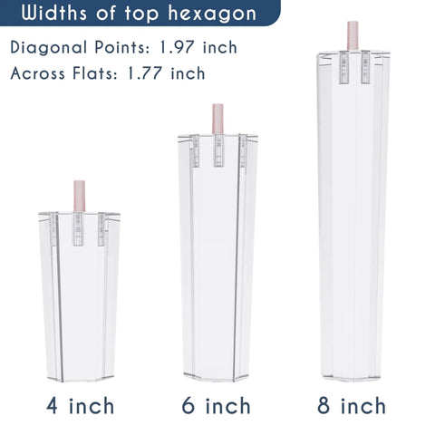 Acrylic Furniture Legs 8 Inch Hexagon Replacement Legs Set Of 4 For Coffee Tables And End Tables Mid Century Modern DIY.