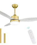 Gold Finish Ceiling Fan With Lights And Remote Control 48 Inch Indoor Outdoor Ceiling Fan With White Wood Blades displayed