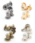 Supercharge Your Daily Craft Gear With Slick Heavy Duty Metal Button Studs And Rivets Perfect For Leather Work Sewing And Dope Accessory Making Premium Zinc Alloy Mixed Silver Gold Black Bronze Shiny Finish One Hundred Piece Set - four types of metal button studs in various shiny finishes.