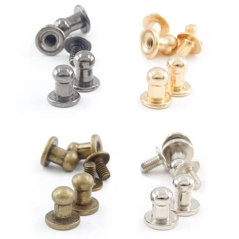 Supercharge Your Daily Craft Gear With Slick Heavy Duty Metal Button Studs And Rivets Perfect For Leather Work Sewing And Dope Accessory Making Premium Zinc Alloy Mixed Silver Gold Black Bronze Shiny Finish One Hundred Piece Set - four types of metal button studs in various shiny finishes.