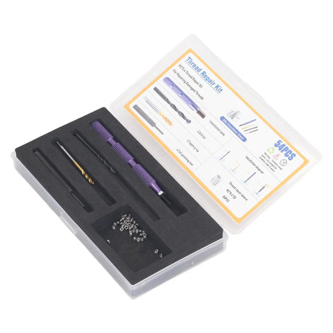 Top Notch 54 Piece Thread Repair Installation Kit Made From Tough 304 Stainless Steel For Fixing Stripped Internal Threads And Upgrading Soft Metal Parts Without Buying New Gear.