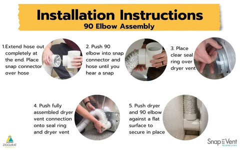 Installation steps for Dryer Vent Connector Kit 90 Degree Vent Hose Elbow for Tight Spaces Space Saving Dryer Vent Elbow DIY.