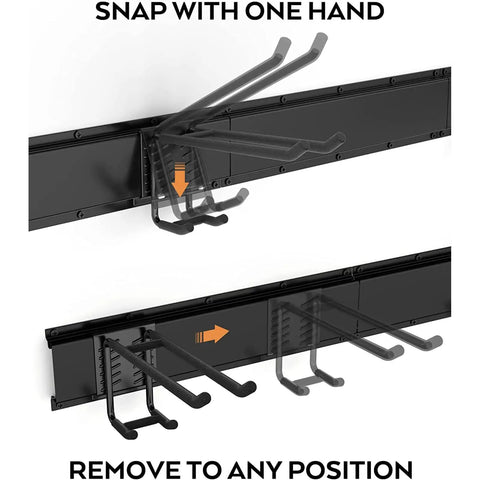 32 Inch Adjustable Garage Tool Storage Rack Wall Mounted Organizer With 8 Pieces And 6 Hooks demonstration of adjustable hooks system