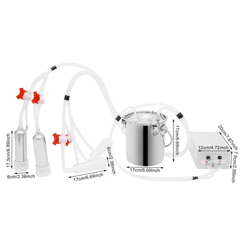 3L Electric Pulsation Milking Machine For Cows And Goats, Portable Vacuum Milker with metal bucket and tubing kit