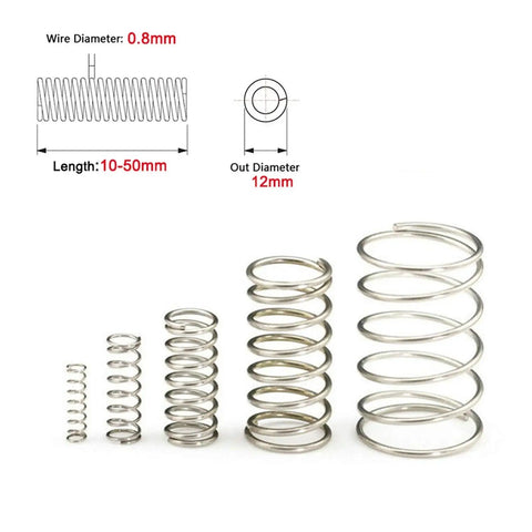 10Pcs Extension Compression Springs Kit With 0.8mm Wire, 12mm Outer Diameter And 10mm To 50mm Lengths, 304 Stainless Steel