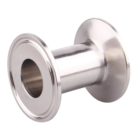 Sanitary tri-clamp stainless steel adapter with flanged ends; 1.5 inch clamp size, 1 inch tube OD.