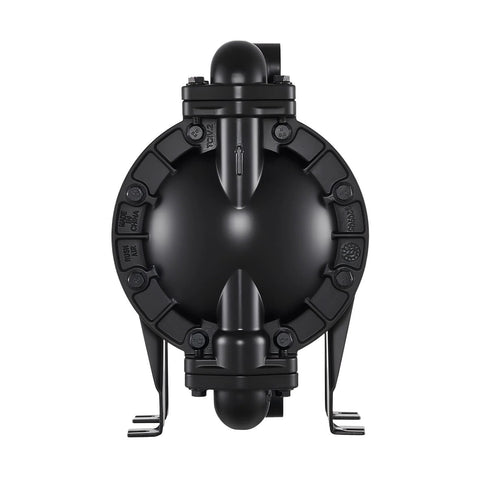 Front view of VEVOR air-operated double diaphragm pump, 1-inch inlet/outlet, aluminum body, black