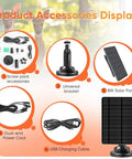 Diagram of 3W Solar Panel Kit With Built In 5000mAh Battery For Trail Cameras IP66 Waterproof including accessories display