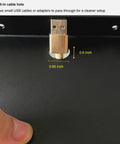Built-in cable hole on the Straight Fire Black Metal Floating Wall Shelf For Echo Dot Alexa Smart Speakers, measuring 0.65 inches.