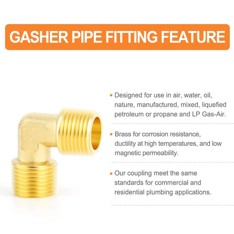 Brass 90 Degree Street Elbow Pipe Fitting for Plumbing 1/2 Inch NPT Male Corrosion Resistant Barstock Construction