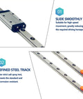 Mini Linear Guide Rail 400mm Pair With MGN9H Sliding Block for low friction motion in 3D printers and CNC machines visible.