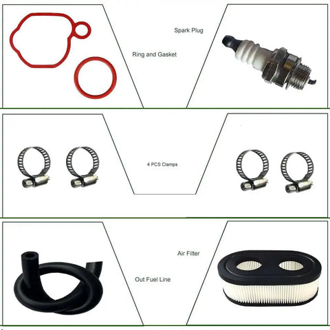 Lawn Mower Carburetor Replacement For 550EX And 625EX 140cc Briggs And Stratton Engines Compatible With Toro 550EX Husqvarna LC 121P And Troy-Bilt TB110 TB200 kit with gasket, spark plug, clamps, fuel line and air filter