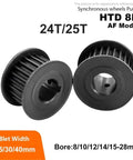 Heavy Duty Steel Timing Pulley With 25 Teeth For HTD 8M Belt System, 24T/25T AF model, fits 28mm bore and various belt widths.