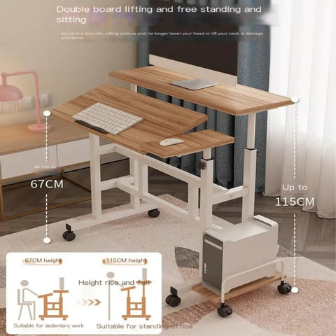 Effortless Height Adjustable Rolling Computer Desk, Foldable Standing Laptop Table with 67CM to 115CM height adjustment and smooth glide wheels.