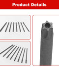 Top Shelf Eight Piece Long Torx Security Screwdriver Bits Set Built Tough With S2 Steel Blades displayed in various angles.