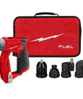 Professional Installation Drill And Driver Featuring All Steel Three Eighth Inch Chuck And Multiple Hex Adapters And Lightweight Cordless Power Tool With Heavy Duty Belt Clip And Spacious Contractor Bag For Tough Trade Work with hex adapters and carrying case.