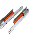 Rock Solid Undermount Drawer Slides With Press To Open Tap Action and Whisper Quiet Ball Bearing Runners, glossy silver finish, showcasing smooth action.